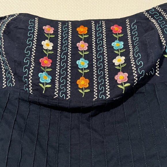 OBSTINACY Brazil Navy Blue Strapless Floral Embroidered Dress Size Large - Picture 4 of 13